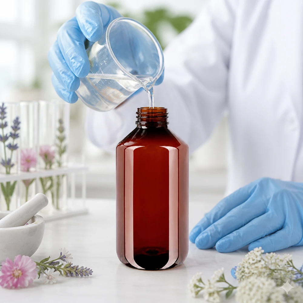 Professionele afvulling in bruine kunststof flessen van 500 ml met schroefdop voor natuurlijke cosmetica