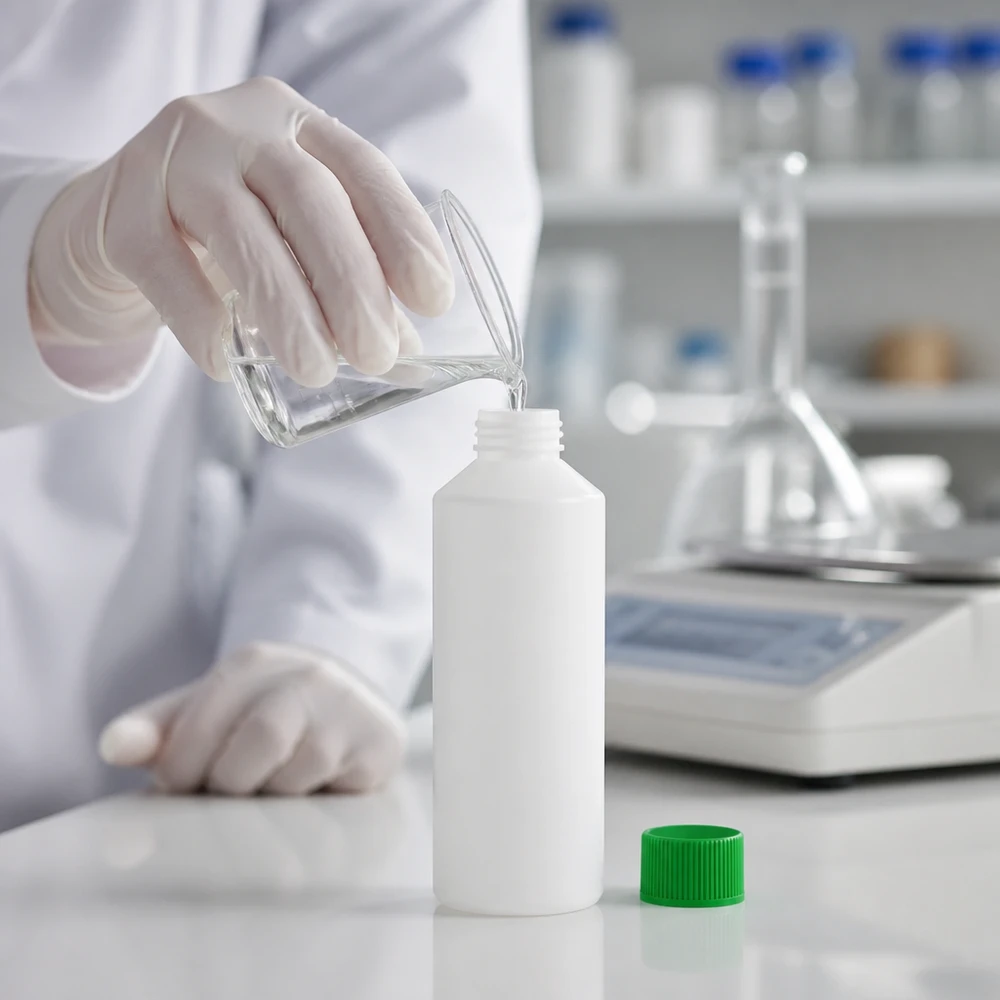 Chemicaliebestendige witte HDPE-fles van 100 ml met groene dop voor de farmaceutische en cosmetische industrie