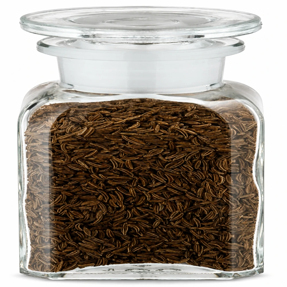 Idee voor een glazen kruidenpotje: Vierkante apothekersfles 100 ml wijde hals helder glas incl. glazen stop Klein kruidenpotje van helder glas met wit deksel, ideaal voor komijn en zaden, 100 ml