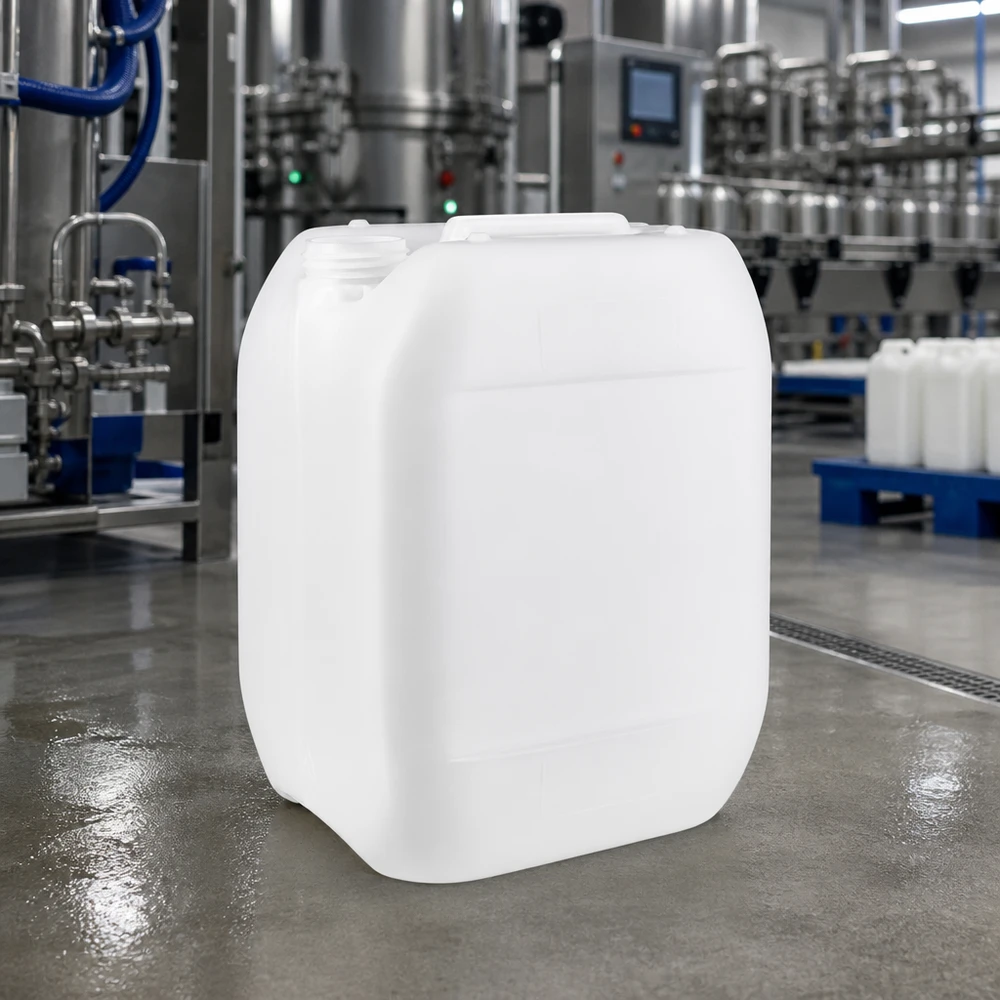 10l jerrycan, UN-toelating, zonder schroefsluiting Compacte jerrycan van 10 liter zonder sluiting, robuuste kunststof container voor professioneel gebruik