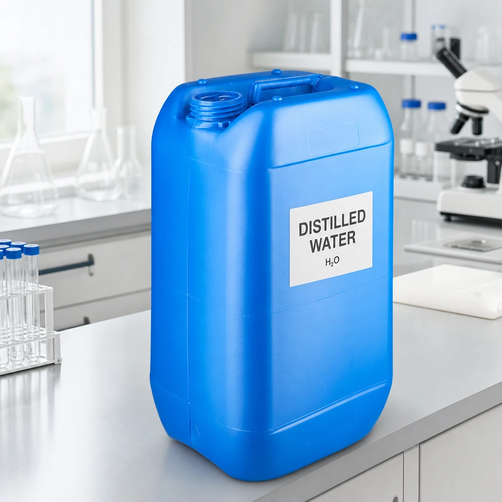 Grote blauwe jerrycan met een inhoud van 15 liter, zonder deksel en met een stevige handgreep