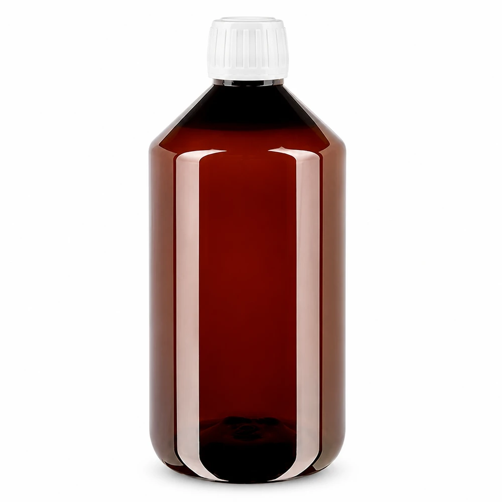PET fles 750ml met witte verzegelstop Grote bruine PET-fles van 0,75 liter met witte verzegeling, geschikt voor levensmiddelen
