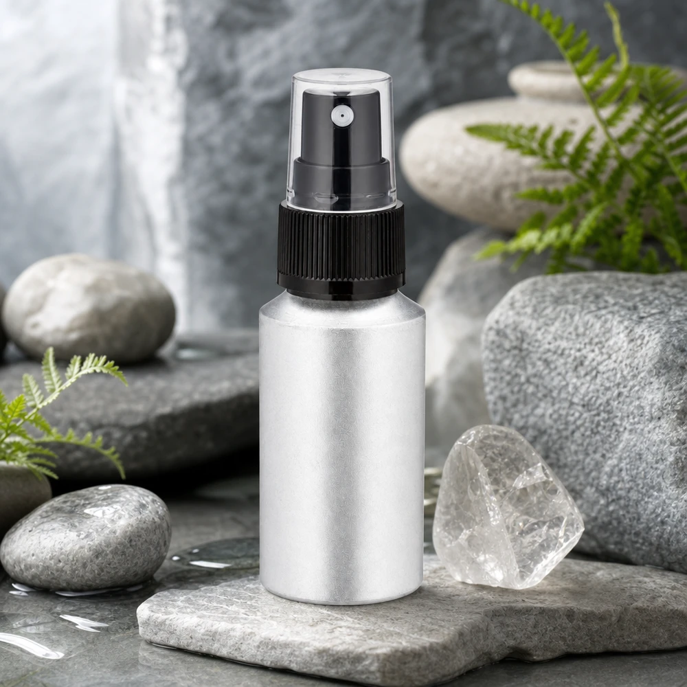 30 ml aluminium fles gebeitst incl. pompverstuiver zwart Professionele 30ml sprayflacon van aluminium met ergonomische zwarte pompkop