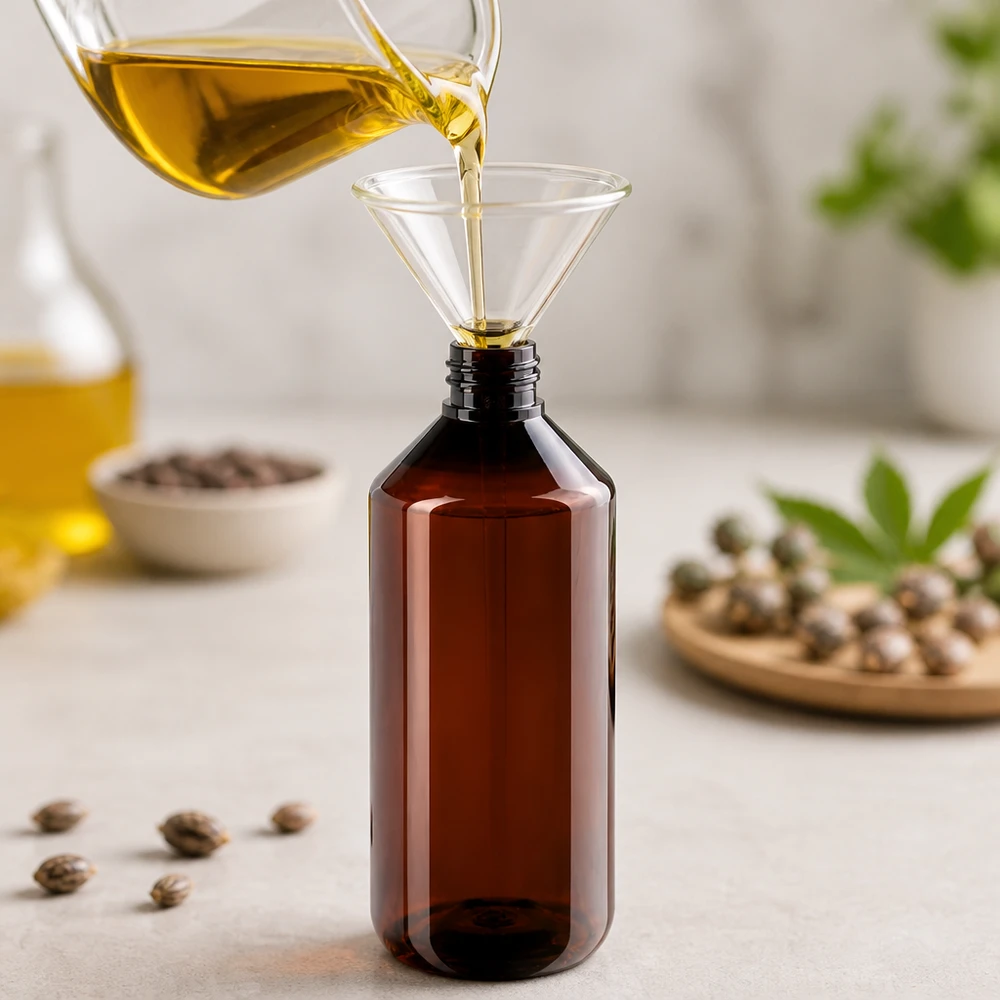 PET fles 1000ml PP28 zonder dop Slanke bruine PET-fles van 1000 ml met PP28-schroefdraad, geschikt voor ricinusolie, hennepolie en natuurlijke oliën