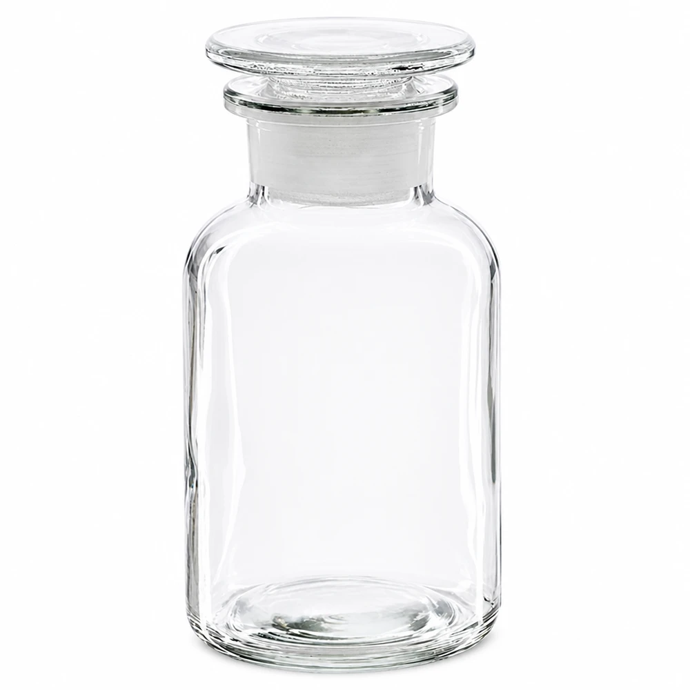 Fles met brede hals, 250 ml, helder glas met glazen stop, ideaal voor het bewaren van stoffen