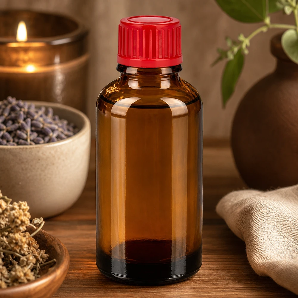 Veelzijdige amberkleurige glazen fles 30ml met robuust ontwerp voor farmaceutische toepassingen