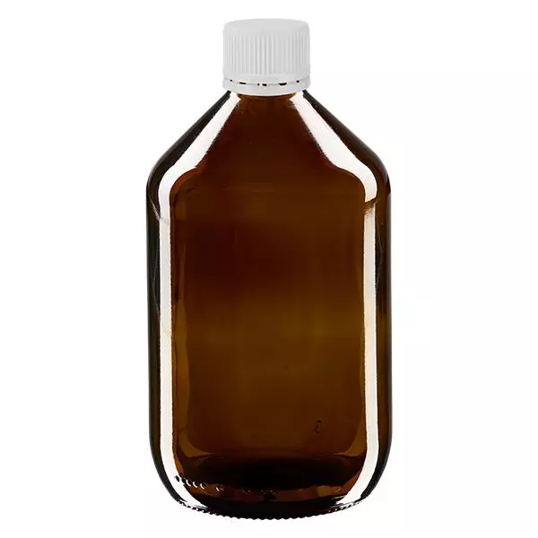 500ml Euro-medicijnfles bruin met witte schroefsluiting VR 500ml Euro-medicijnfles bruin met witte schroefsluiting VR