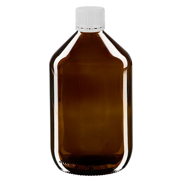 500ml Euro-medicijnfles bruin met witte schroefsluiting VR 500ml Euro-medicijnfles bruin met witte schroefsluiting VR