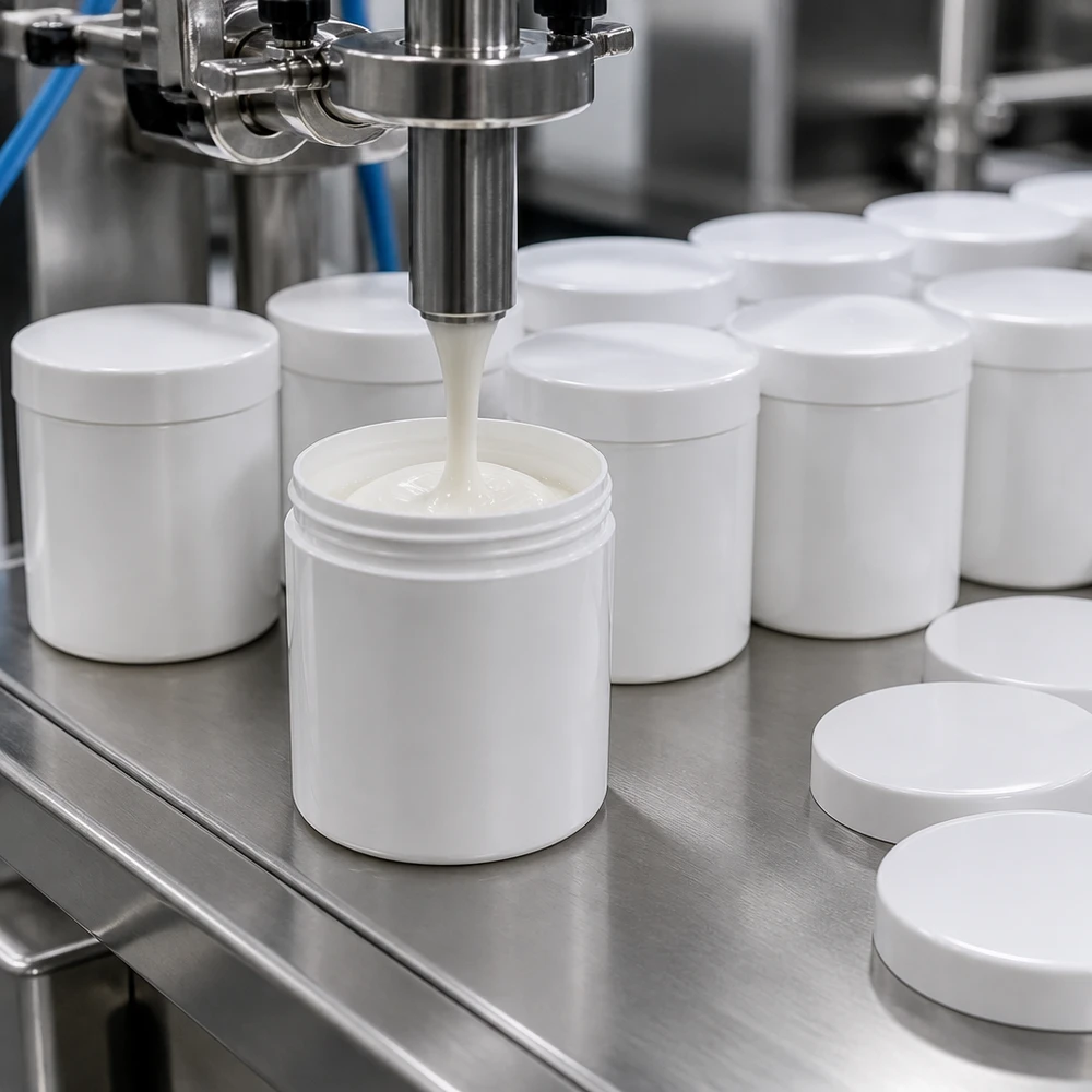 Zalfpot 800 g wit met schroefdeksel wit (PP) Farmaceutische afvulling van crème in een witte PP-pot van 800 g met bijpassende schroefdop