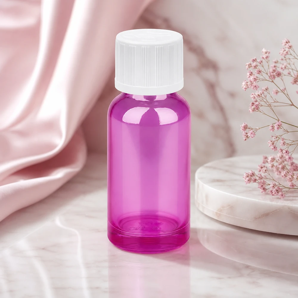 Veelzijdig paars druppelflesje 20ml ideaal voor doe-het-zelf cosmetica en natuurlijke remedies