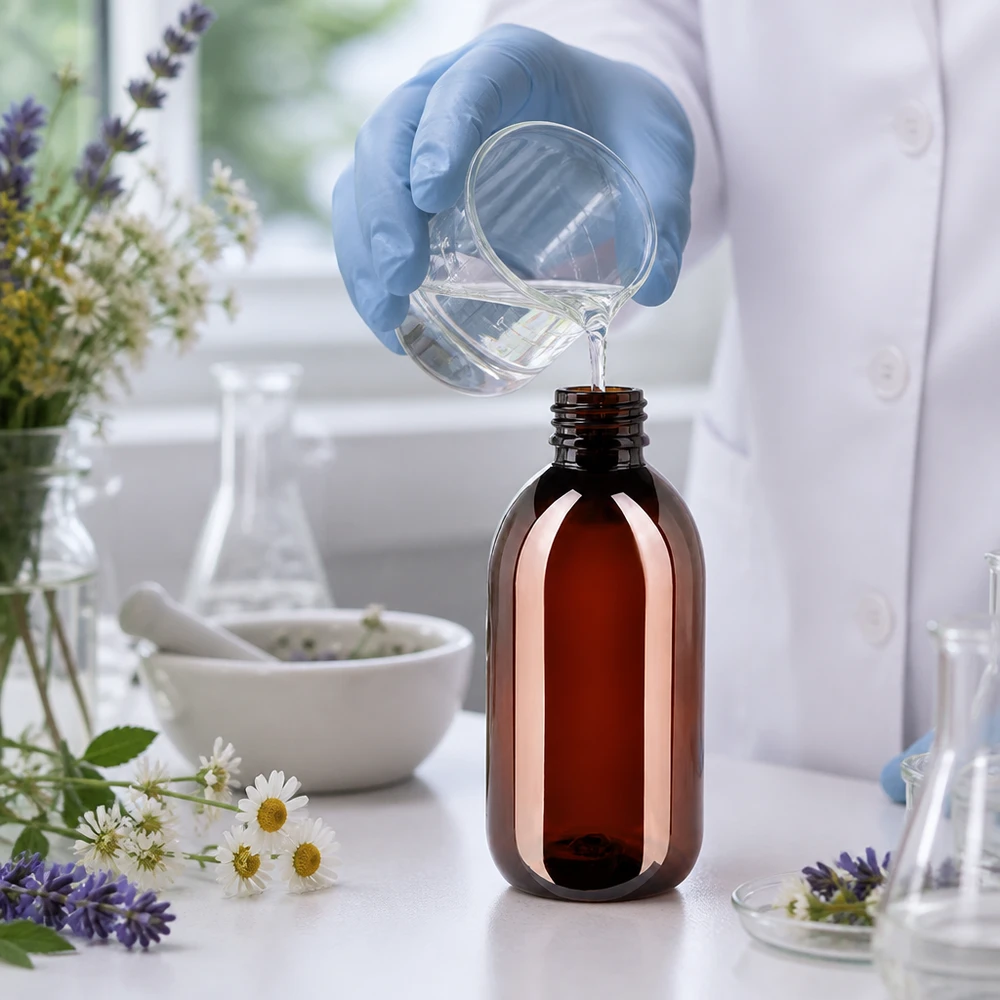 PET fles 250ml met bruine dop standaard Wiederverwendbare PET Braunglasflasche 250ml mit Standardverschluss für Apotheke und Labor