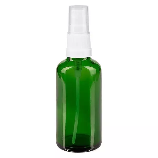 Groenen glazen flessen 50ml met wit pompverstuiver