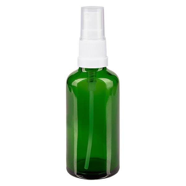 Groenen glazen flessen 50ml met wit pompverstuiver Groenen glazen flessen 50ml met wit pompverstuiver