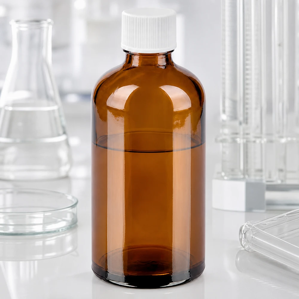 100ml fles 11mm SV wit STD BrownLine UT18/100 Transparant amberkleurig glazen flesje 100ml met wit deksel, ideaal voor vloeibare monsters en reagentia