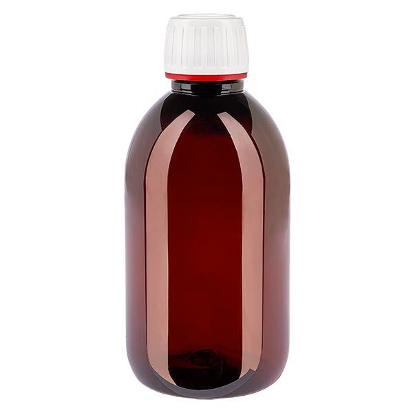 PET fles 250ml met wit OV fijn geribbeld PET fles 250ml met wit OV fijn geribbeld