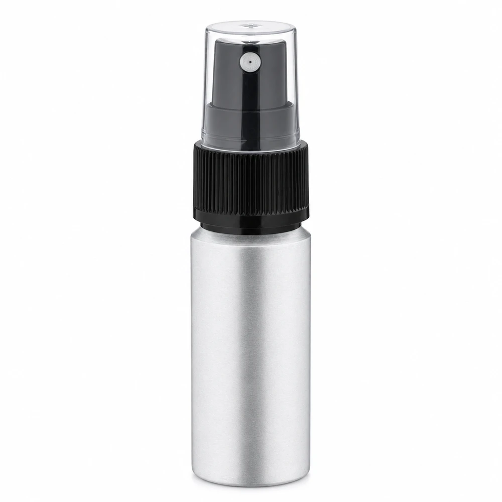Klein metalen flesje van 20 ml met verstuiver, ideaal voor op reis en in de handtas