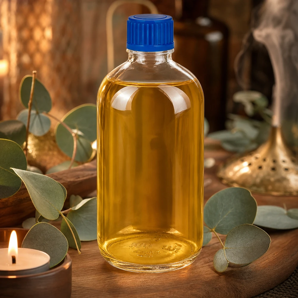 Kleine glazen flesje van 100 ml met blauwe dop, ClearLine UT18 STD, voor etherische oliën en essences
