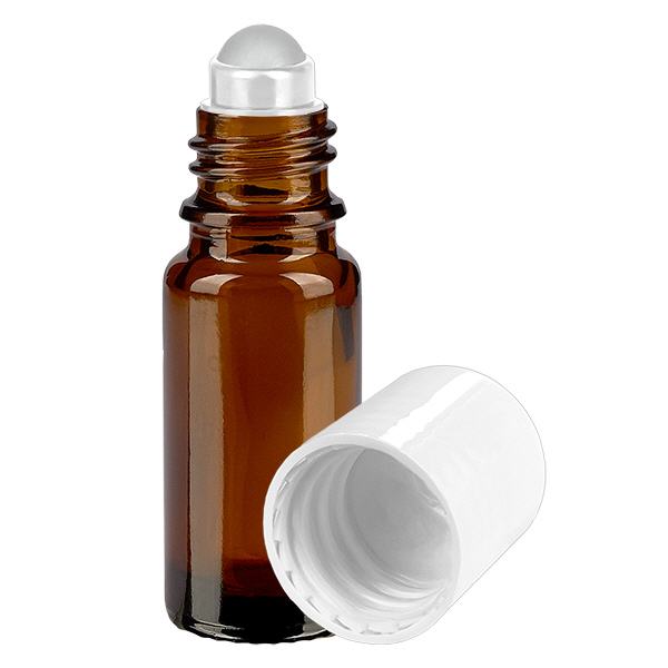 Apothekersflesje bruin 10ml roll-on dop wit Apothekersflesje bruin 10ml roll-on dop wit