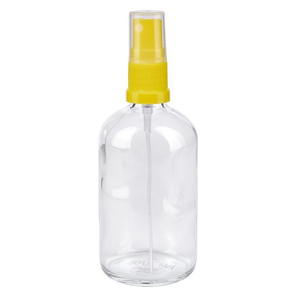 Helder glazen flessen 100ml met geel pompverstuiver Helder glazen flessen 100ml met geel pompverstuiver