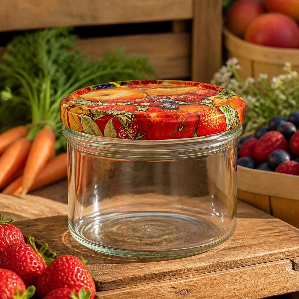 225ml tuimelschalen fruitdecor op houten plank met verse bessen, wortelen en appels voor natuurlijke bewaring