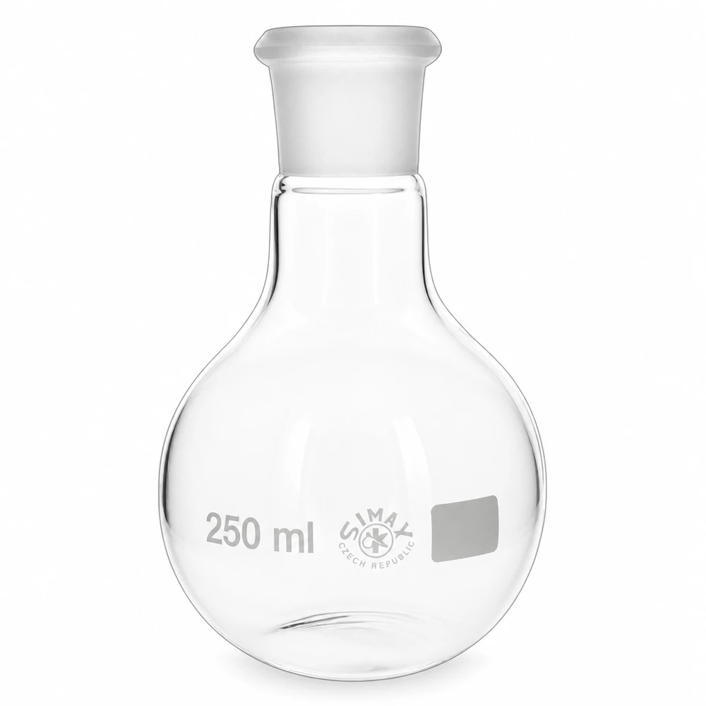 Distilleerkolf 250ml van helder borosilicaatglas met gestandaardiseerde geslepen verbinding