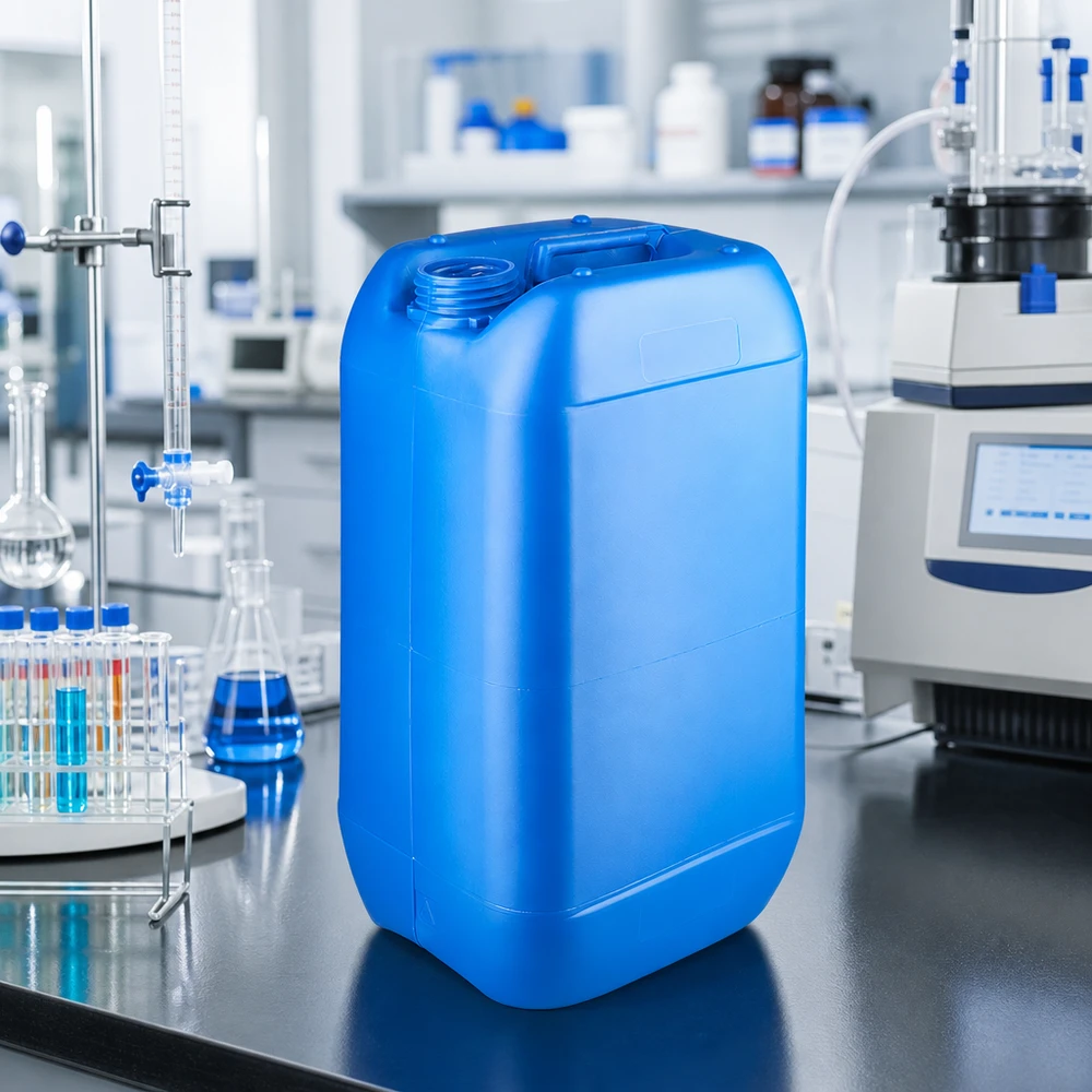 Canister 15 liter blauw zonder sluiting Blauwe jerrycan van 15 liter met verstevigde lengteribben, zonder sluiting, voor chemicaliën