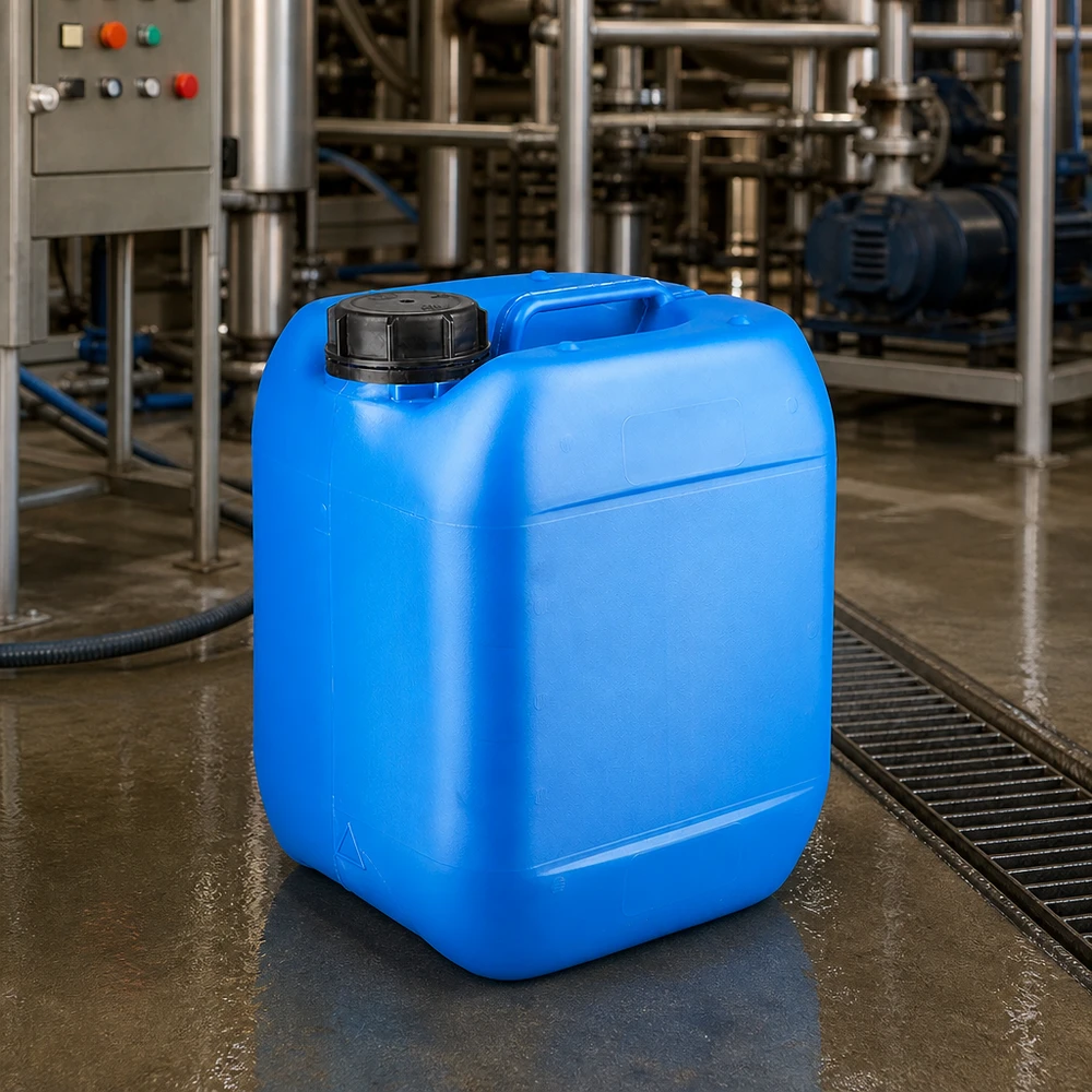 Canister 5 liter blauw met schroefdop OV Stevige, UN-gecertificeerde kunststofkan van 5 liter, blauw, voor chemicaliën en schoonmaakmiddelen