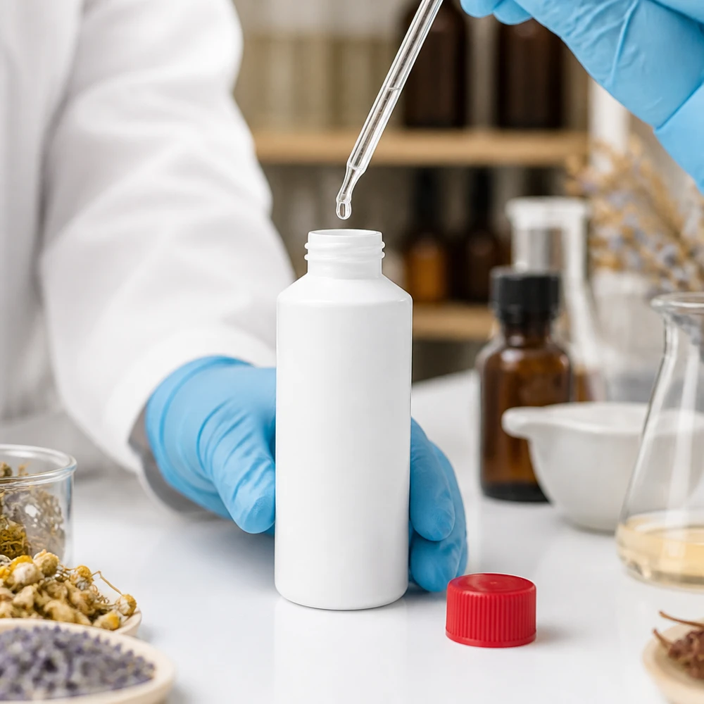 PET cilinderfles 100ml wit met schroefsluiting rood Voedselveilige HDPE-apothekersfles van 100 ml, wit met rode veiligheidsdop