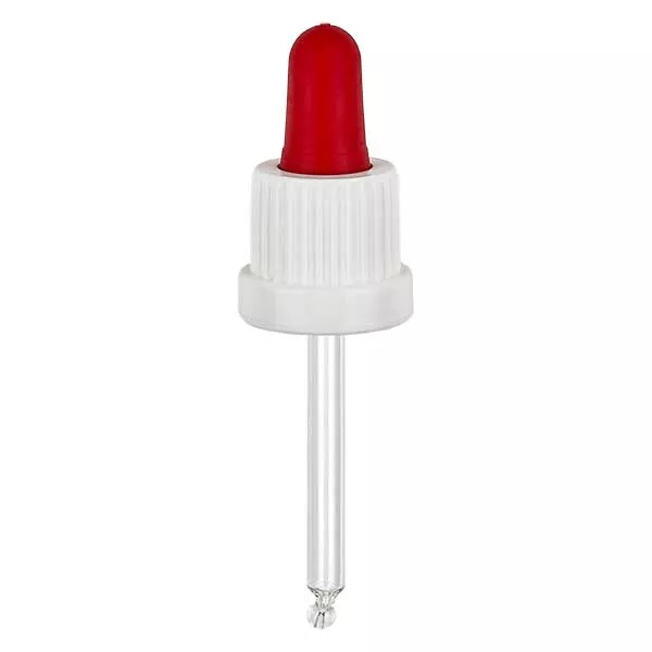 Glazen druppelpipet wit/rood 18 mm PL53.5 garantiesluiting (OV)