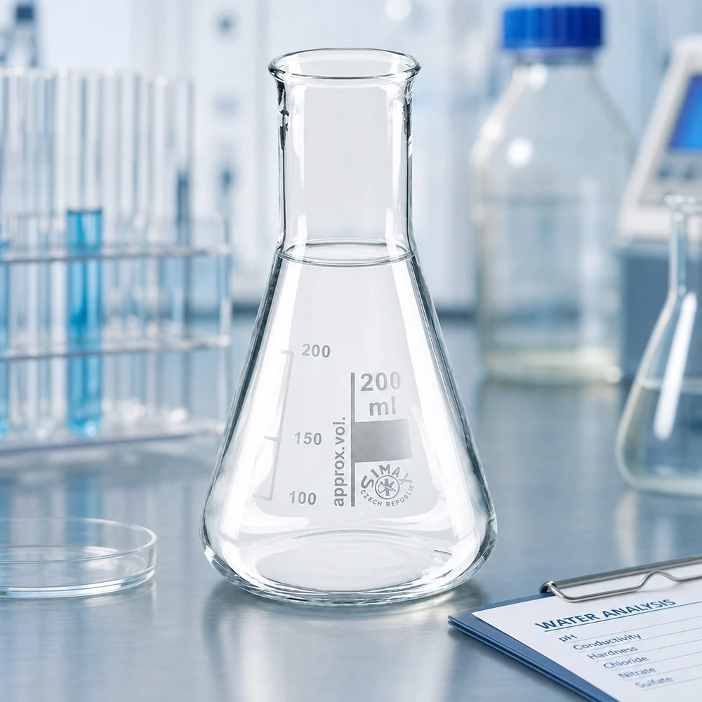 Erlenmeyer 200ml nauwe hals borosilicaat met afgeronde rand