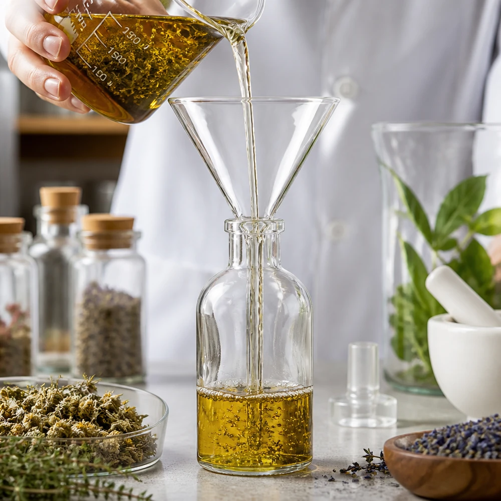 Precisielaboratoriumtrechter 100 mm van temperatuurbestendig borosilicaatglas voor exacte dosering