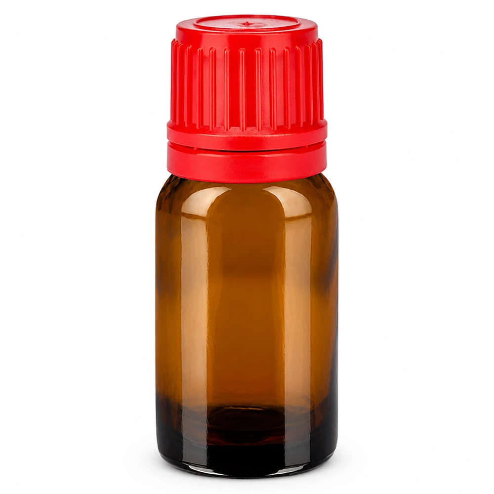 10ml flesje 11mm SV rood OV BrownLine UT18/10 Apothekersflesje 10ml bruin met rood deksel voor druppels tincturen en extracten
