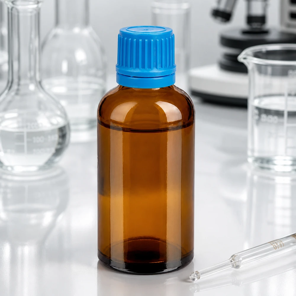 Professionele laboratoriumfles 50ml in bruin met corrosiebestendig sluitsysteem