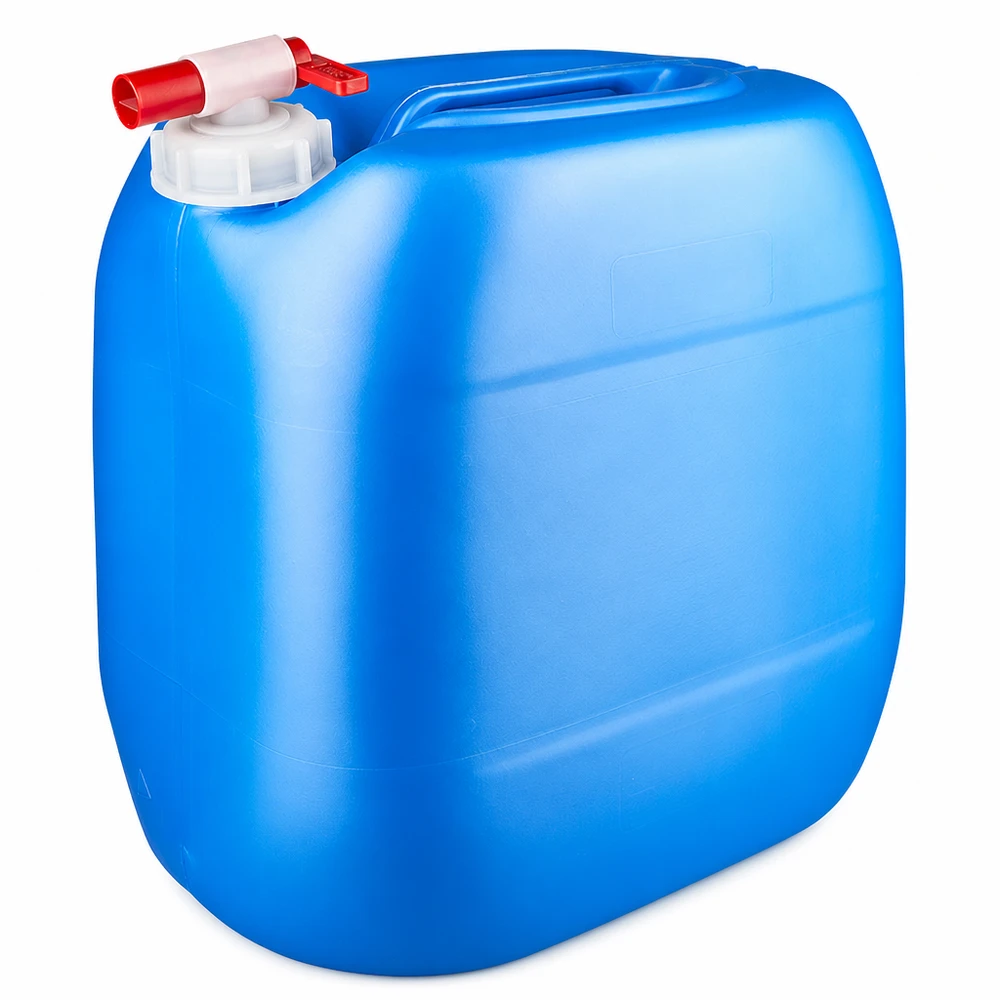 Canister 30 liter blauw met aftapkraan Grote blauwe vloeistofkan van 30 liter met tapkraan, ideaal voor kamperen en buitenactiviteiten