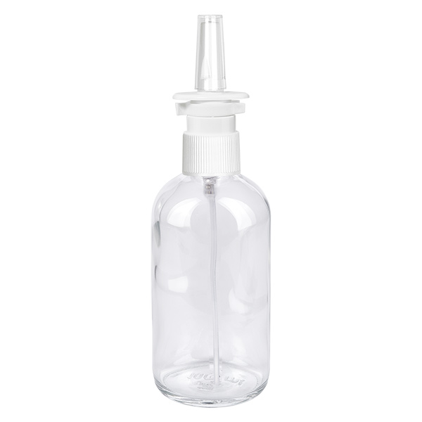 100ml neusspray flacon w./tr. STD ClearLine UT18/100 100 ml transparante ClearLine-neussprayfles met witte verstuiver en neusdop