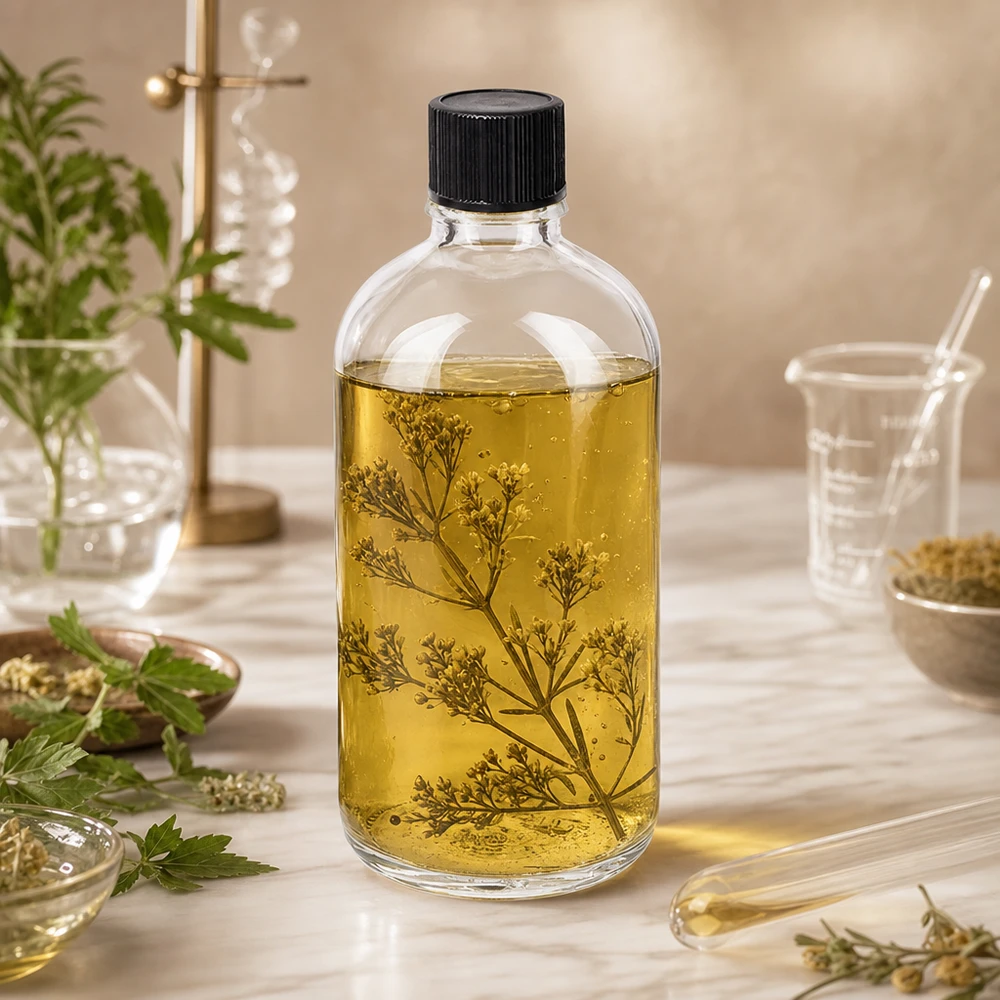 Kruidenextract in een doorzichtige ClearLine-druppelfles van 100 ml met een precisieopening van 1 mm