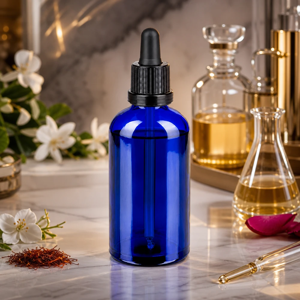 Handige pipetfles 100ml in klassiek kobaltblauw voor doe-het-zelf cosmetica en smaakmengsels