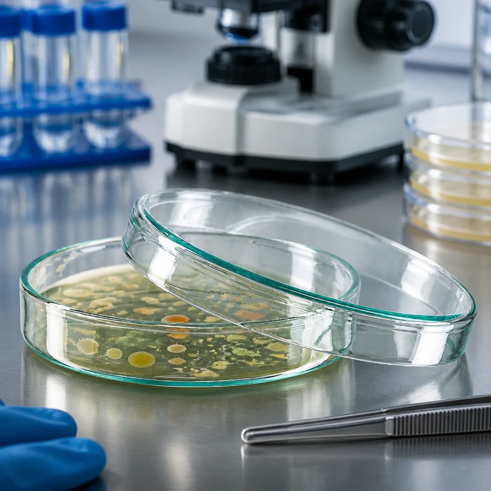Petrischaal 100x20 mm van glas Microbiologie: glazen petrischaal 100 x 20 mm met deksel voor celculturen en het aantonen van micro-organismen