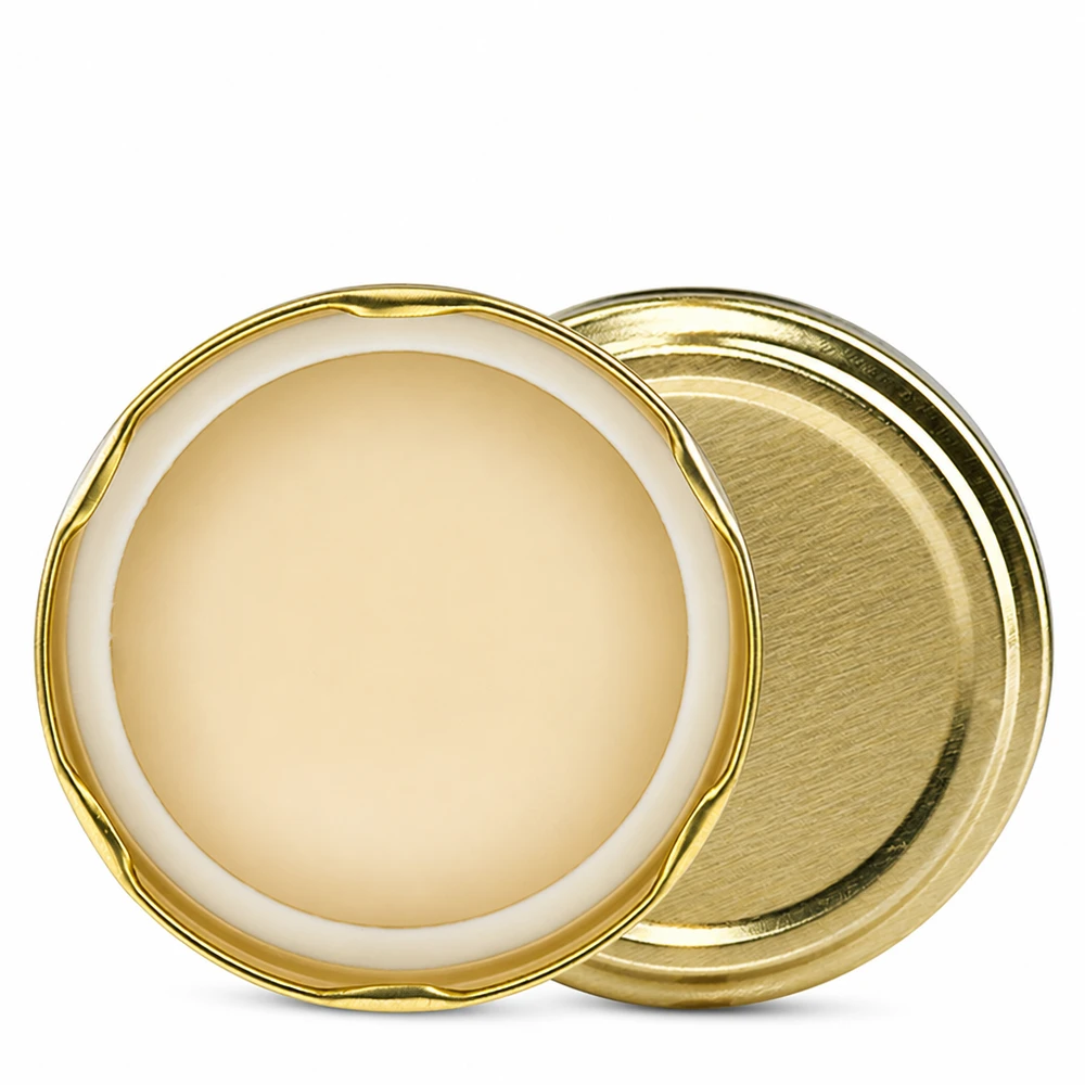 82 mm BasicSeal-deksel goud (TO82) UNiTWIST BasicSeal 82 mm deksel TO82 UniTwist onderkant met rubberen afdichting in wit