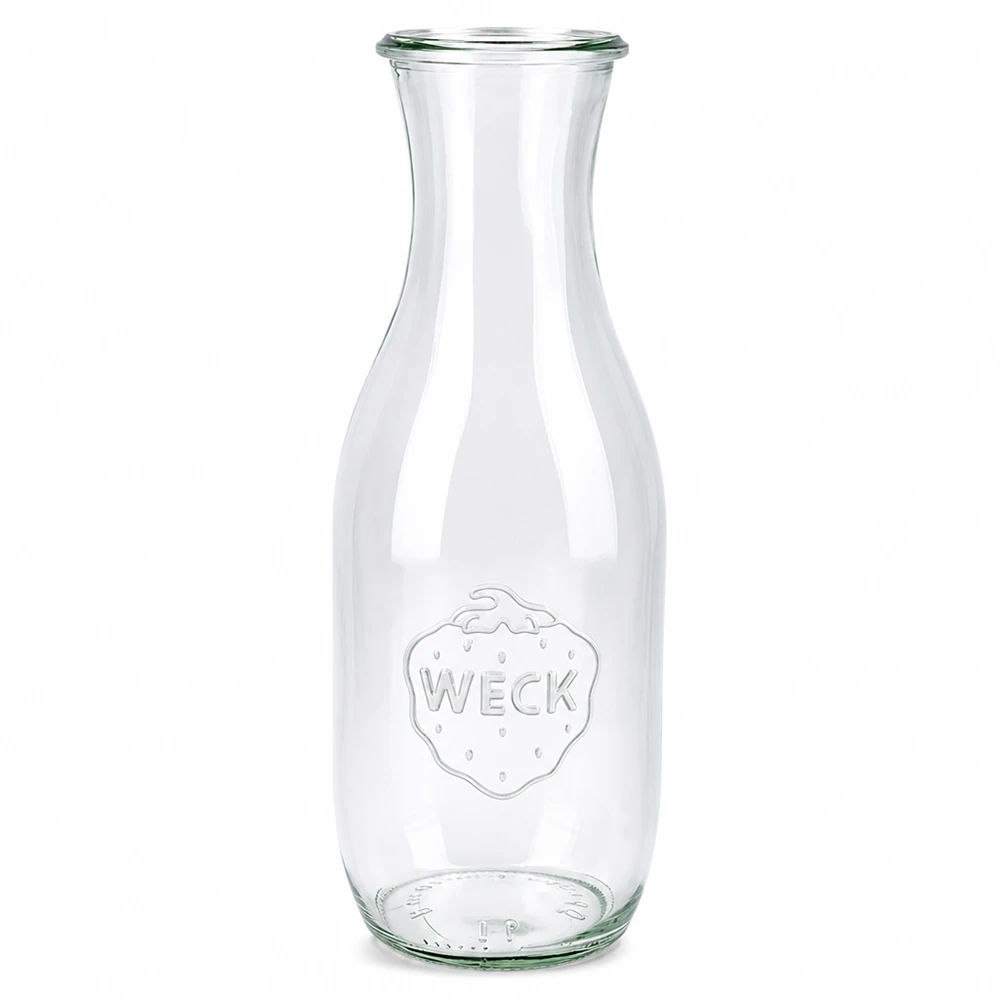 WECK sapfles 1062ml RR60 van helder glas met reliëflogo en brede opening voor sappen en drankjes