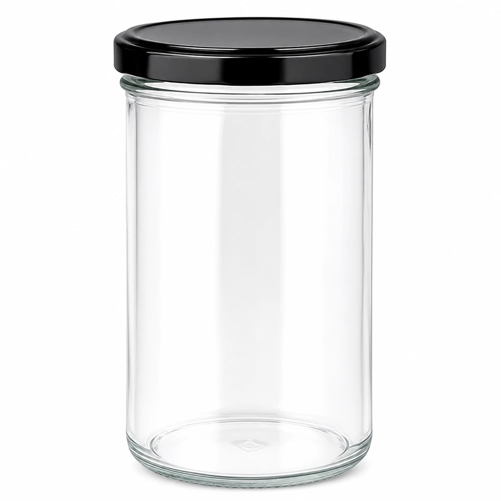 277ml mason jar leeg met zwart BasicSeal deksel inmaakpot jampot voorraadpot