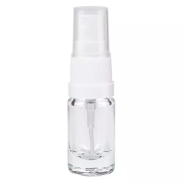 Helder glazen flessen 5ml met wit pompverstuiver Helder glazen flessen 5ml met wit pompverstuiver