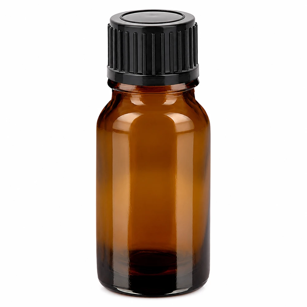 10ml amberkleurig glazen flesje met zwarte schroefdop voor essentiële oliën en cosmetica