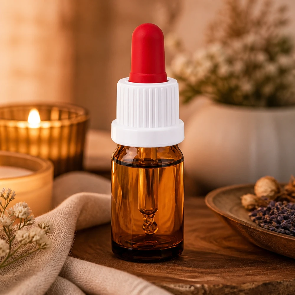 Hoogwaardige pipetfles van 5 ml gemaakt van UV-beschermend amberkleurig glas met ergonomische druppeldop