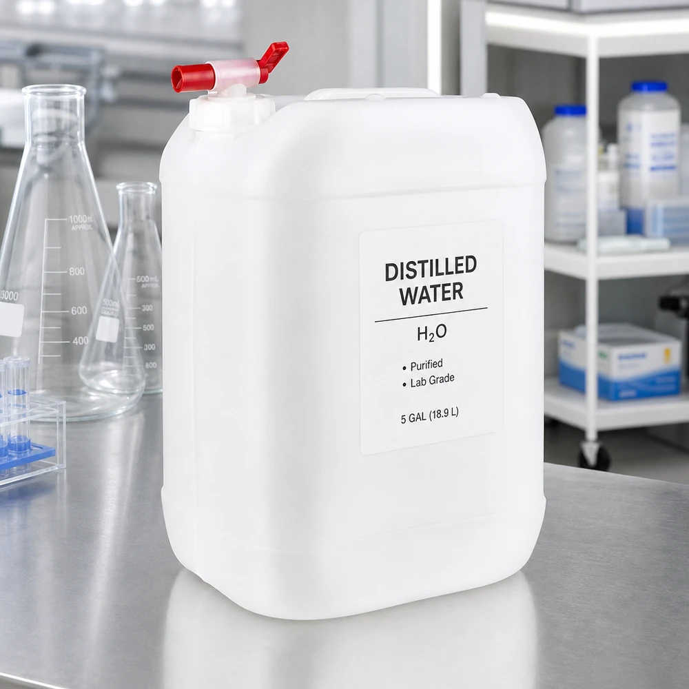 25l jerrycan met aftapkraan, UN-toelating Grote witte jerrycan van 25 liter met schroefdop en rode hendelkraan aan de zijkant