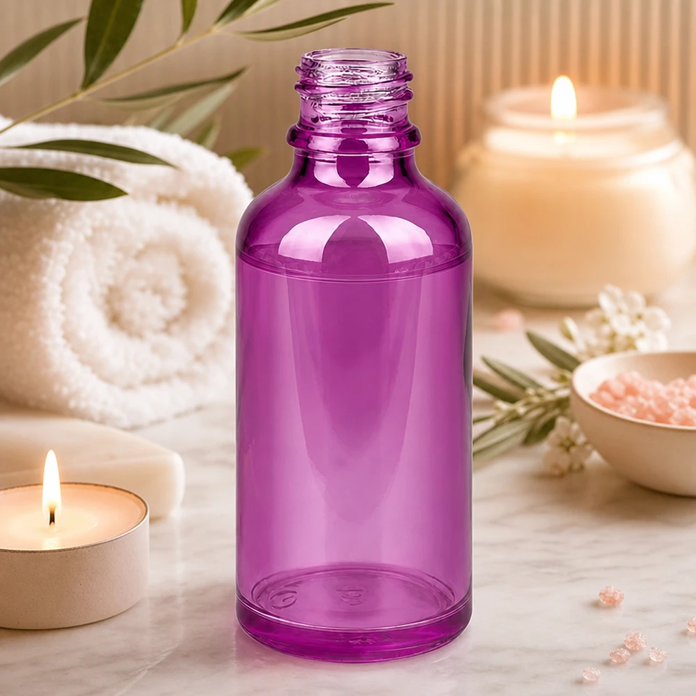 Ergonomische 50ml PurpleLine apothekersfles in trendy paars ontwerp voor natuurlijke cosmetica