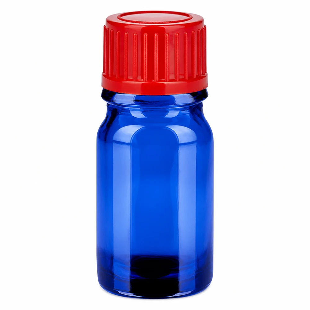 5ml flesje 11mm SV rood STD BlueLine UT18/5 5 ml monsterflesje blauw-rood voor nauwkeurig doseren en veilig bewaren van vloeistoffen