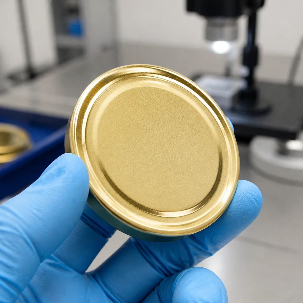 Industriële productie BasicSeal TO100 inmaakdeksel 100 mm goudkleurig UniTwist close-up