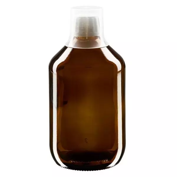 500 ml Euro-medicijnflessen met witte schroefsluiting en doseerbeker 30ml