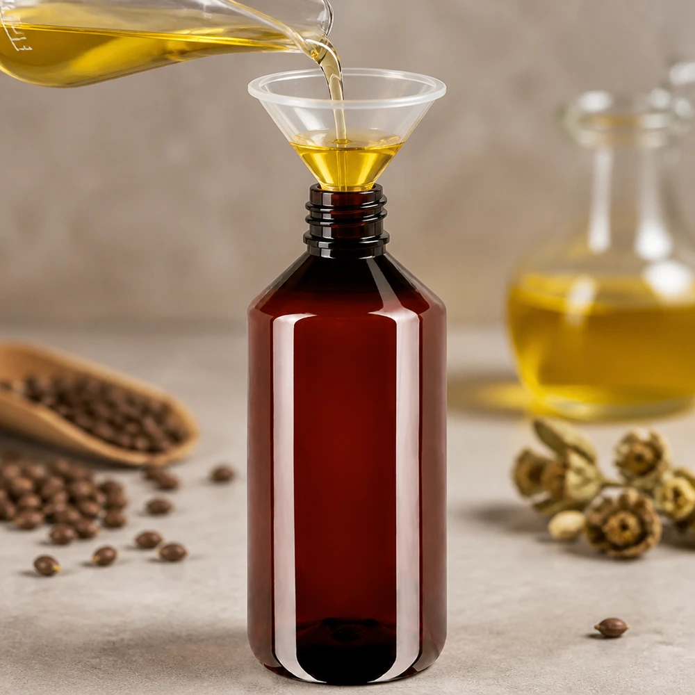 PET Flasche 1000ml mit weissem Standard OV Bruine ronde PET-fles van 1 liter met witte schroefdop voor cosmetische oliën en essences